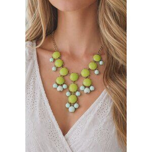 Statement Necklace Lime Green Faceted Beads Mint Drop Bib Adjustable 22"
